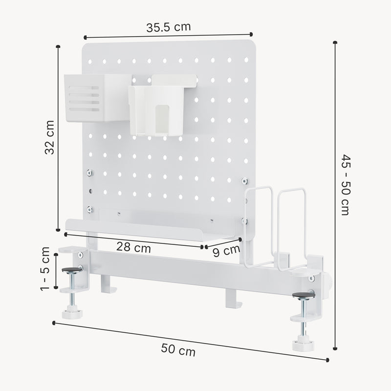 Maßskizze Organizér na stůl Sauda k přichycení 50x50 cm ocel Bílá [en.casa]