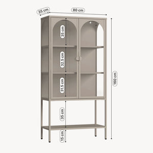 Vitrínová skříň Klippestad ocel 160x80x35 cm velbloudí barva [en.casa]