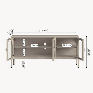 Vitrínová komoda Klippestad ocel 118x35x55 cm velbloudí barva [en.casa]