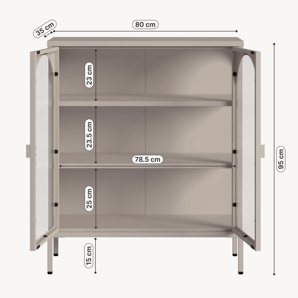 Vitrínkový sideboard Klippestad ocel 95x80x35 cm velbloudí barva [en.casa]