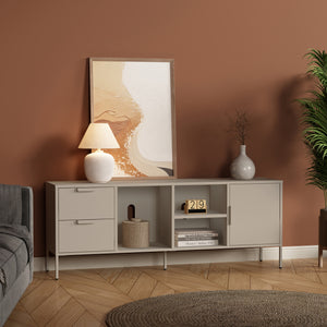 Televizní skříň Kliri Stahl 150x35x58 cm velbloudí barva [en.casa]