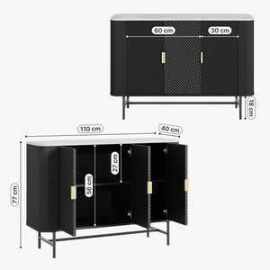 Sideboard Olvehok 110x40x77 cm Černá/mramorový vzhled, bílá [en.casa]