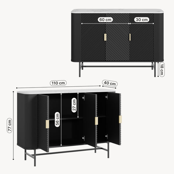 Sideboard Olvehok 110x40x77 cm Černá/mramorový vzhled, bílá [en.casa]
