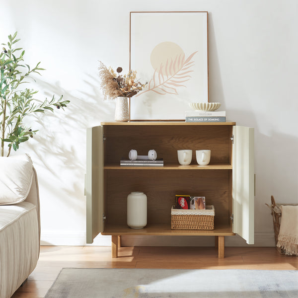 Sideboard Ferrersp s 2 dveřmi 80x80x40 cm dubový dekor/písková barva [en.casa]