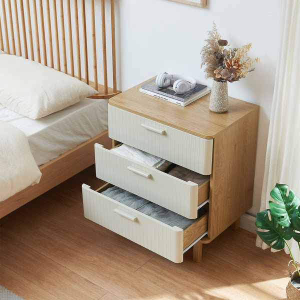 Komoda Ferrersp s 3 zásuvkami 70x60x40 cm dubový dekor/písková barva [en.casa]