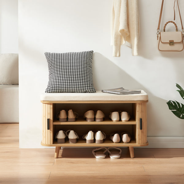 Botník s polštářem na sezení Tvedestrand 50x80x40 cm bambus/bežová [en.casa]