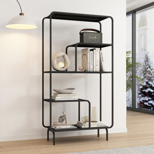 Knihovna Færder ocel 145x76x33 cm černá [en.casa]