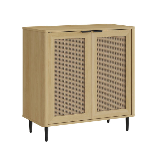 Sideboard Lukhomso 83x80x40 cm dubový vzhled / ratanový vzhled [en.casa]