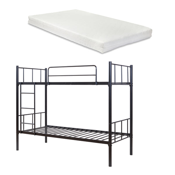 Patrová postel z kovu Berimma se 2 matracemi 90x200 cm černá [en.casa]