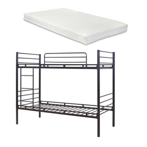 Patrová postel z kovu Bevapis s 2 matracemi 90x200 cm černá [en.casa]