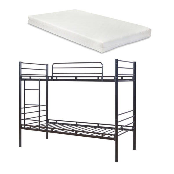 Patrová postel z kovu Bevapis s 2 matracemi 90x200 cm černá [en.casa]