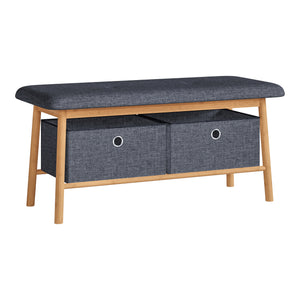 Lavice Vad se 2 úložnými boxy 90x30x45 cm Přírodní/Šedá [en.casa]