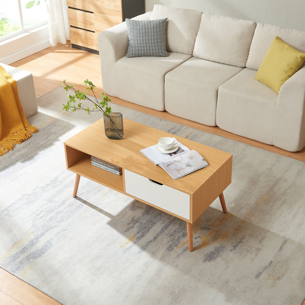 Konferenční stolek Bordkak s šuplíkem 100x48x45 cm dubový dekor/bílý [en.casa]