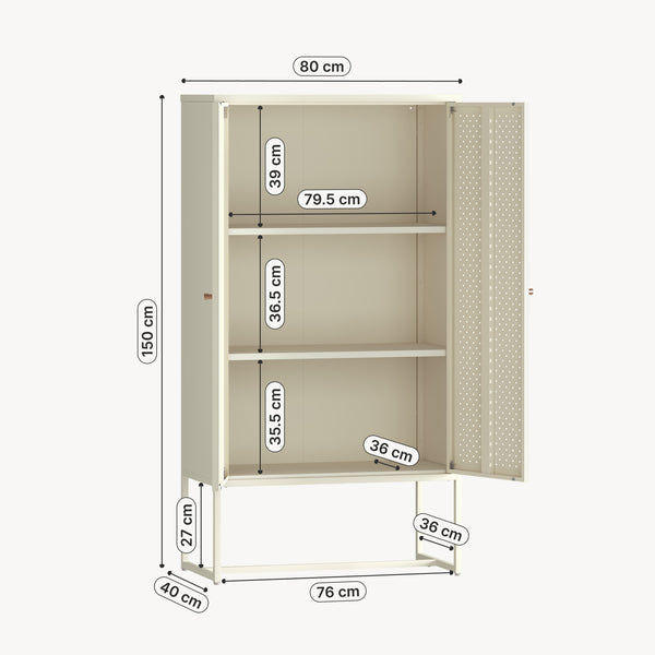 Highboard Viitasaari 150x80x40 cm ocel krémově bílá [en.casa]