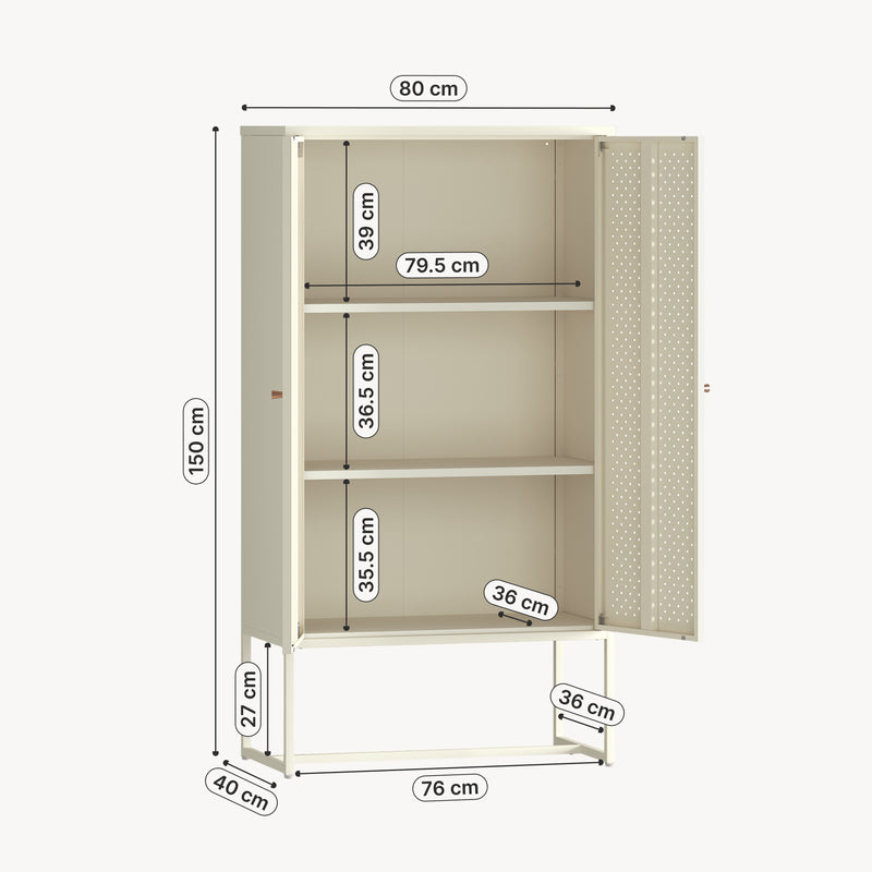Maßskizze Highboard Viitasaari 150x80x40 cm ocel krémově bílá [en.casa]