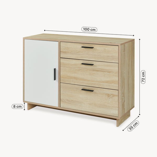 Komoda Kenta 100x35x72 cm Sonoma dubová optika/bílá [en.casa]