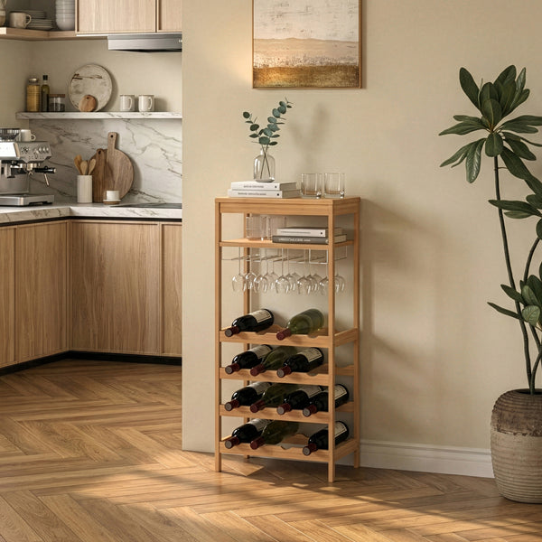 Regál na víno Fillby 100x47x29 cm bambus přírodní [en.casa]