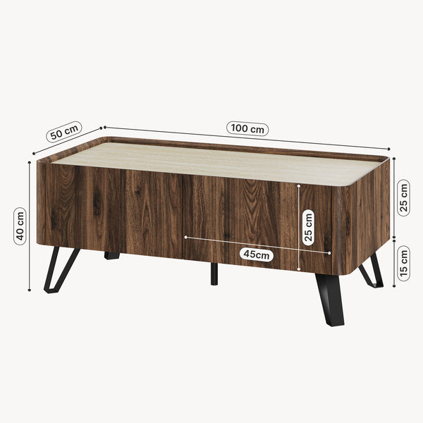 Konferenční stolek Trorlon 100x50x40 cm ořechový vzhled/travertin [en.casa]