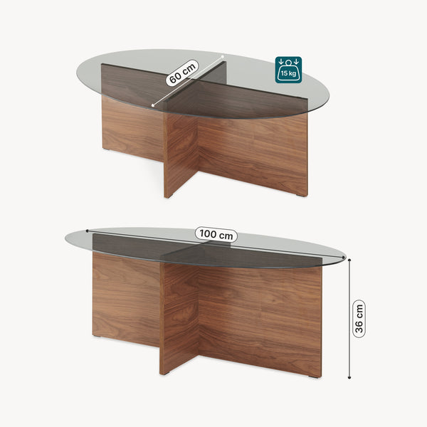Konferenční stolek Viroya s skleněnou deskou 100x60x36 cm ořechový vzhled/šedý [en.casa]