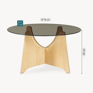 Konferenční stolek 'Omlar' s kulatou skleněnou deskou Ø70 x 35 cm dubový dekor / kouřově šedá