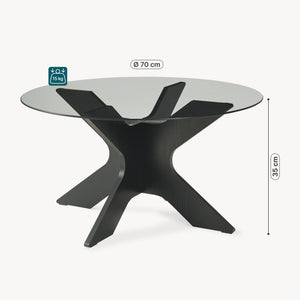 Konferenční stolek Imi s skleněnou deskou Ø70x35 cm Černá/Šedá [en.casa]