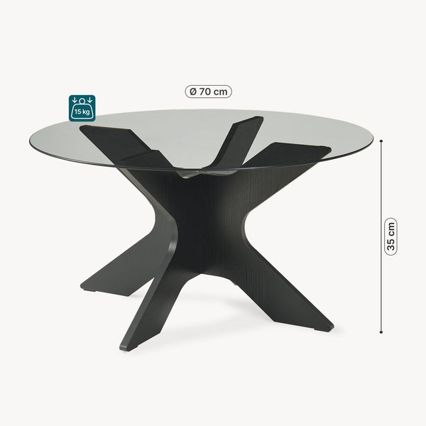 Konferenční stolek Imi s skleněnou deskou Ø70x35 cm Černá/Šedá [en.casa]