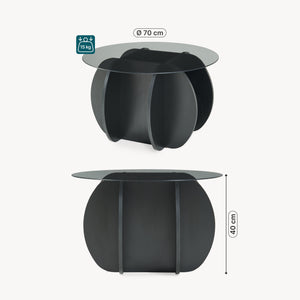 Konferenční stolek Karhuvandi s skleněnou deskou Ø70x40 cm Černá/Šedá [en.casa]