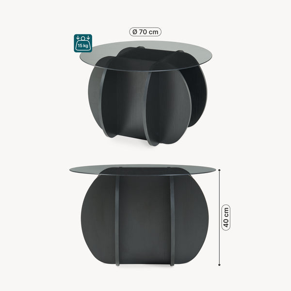 Konferenční stolek Karhuvandi s skleněnou deskou Ø70x40 cm Černá/Šedá [en.casa]