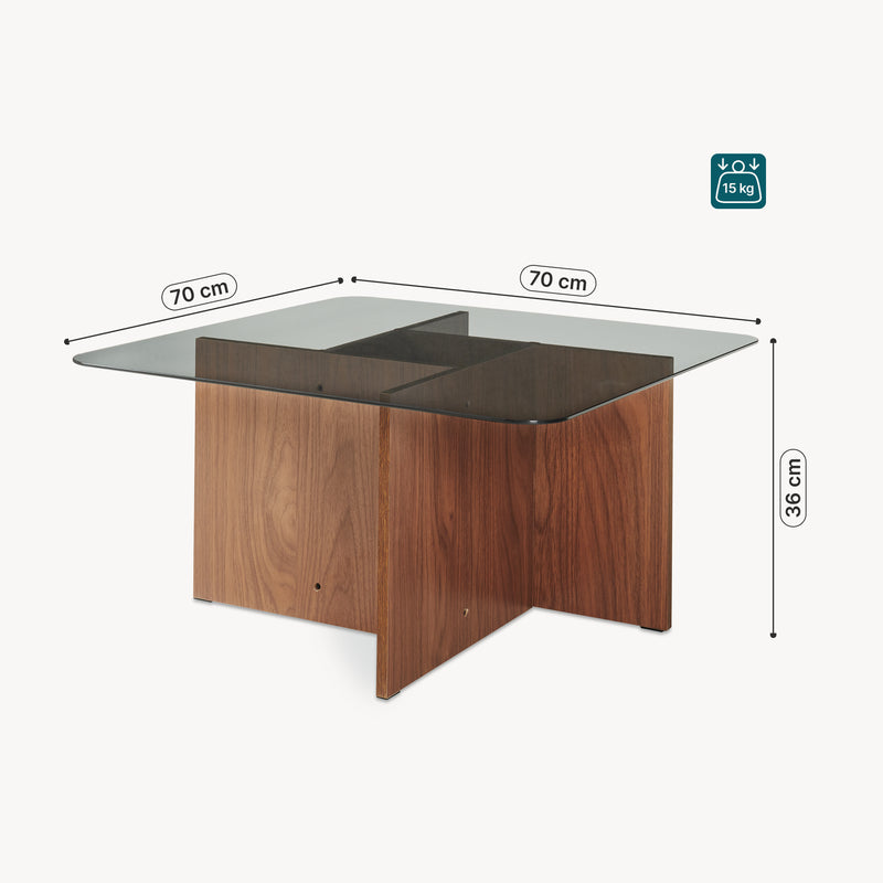 Maßskizze Konferenční stolek Benexjö s skleněnou deskou 70x70x36 cm ořechový vzhled/šedý [en.casa]