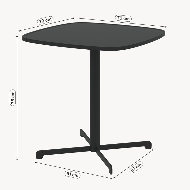 Maßskizze Venkovní bistro stůl Foggia 75x70x70 cm ocel antracitová šedá [casa.pro]
