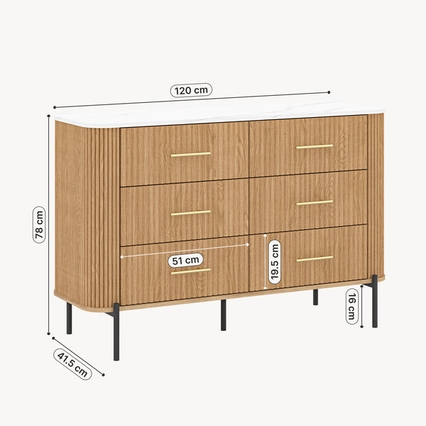 Komoda Kokunse se 6 zásuvkami 120x42x78 cm dubový dekor [en.casa]