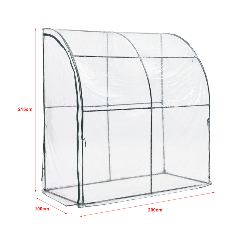 Maßskizze Závěsné skleníkové Juta 100x200x215cm PVC fólie transparentní [en.casa]