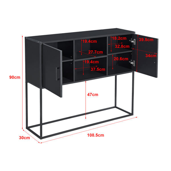 Sideboard Motala s odkládací plochou a skříňovými dveřmi Černá [en.casa]