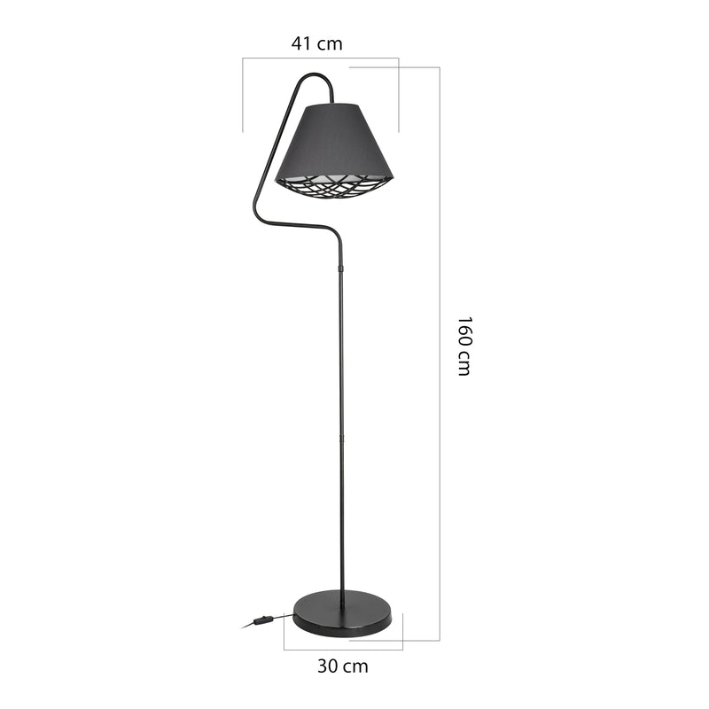 Měřítkový nákres Stojací lampa Gateshead E27 kov textil černá / šedá [lux.pro]