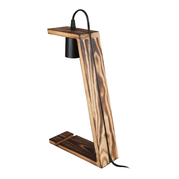 Stolní lampa Gillingham E27 Masivní dřevo Černá / Dřevěný vzhled [lux.pro]
