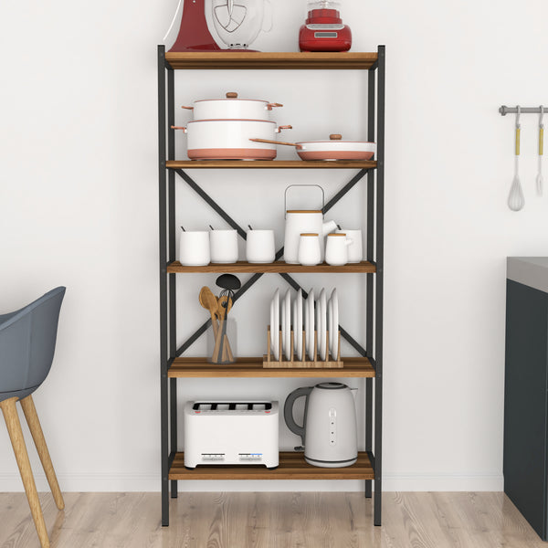 Kuchyňský regál Tomelilla 160x66x34 cm ořech/antracit [en.casa]