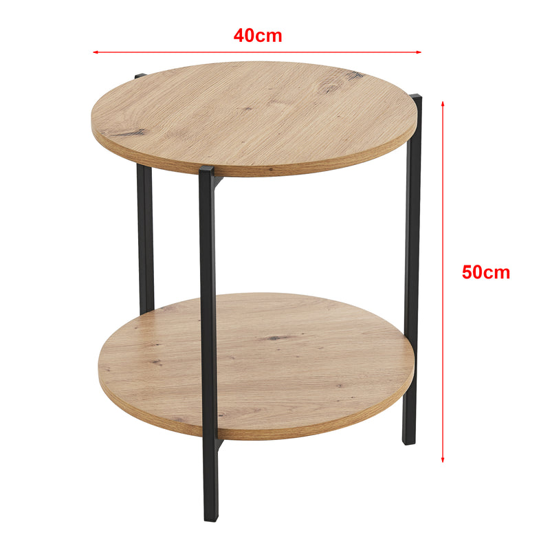 Maßskizze Přístavný stolek Kuopio 50xØ40cm Černý/dřevěný vzhled [en.casa]