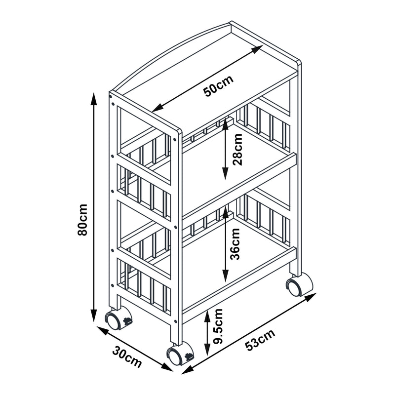 Maßskizze Servírovací vozík Huddinge 80x53x30 cm bambus [en.casa]