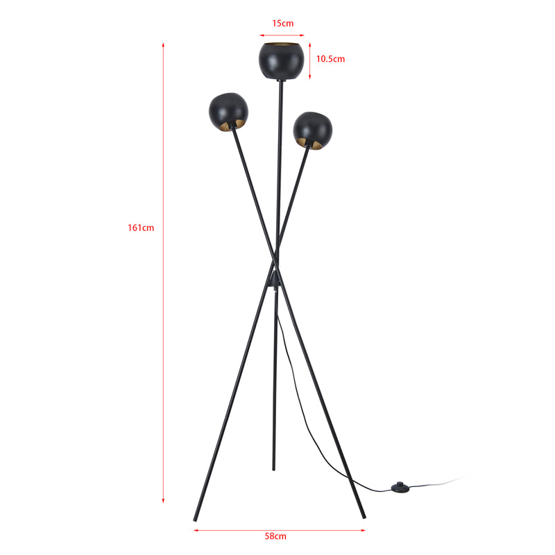 Maßskizze Stojací lampa Nykvarn 3-plamenná Černá / Zlatá barva [lux.pro]