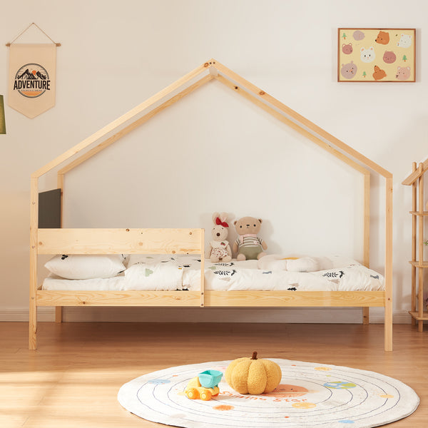 Postel dům Sodankylä 90x200cm s vysouvacím lůžkem borovicové dřevo přírodní [en.casa]