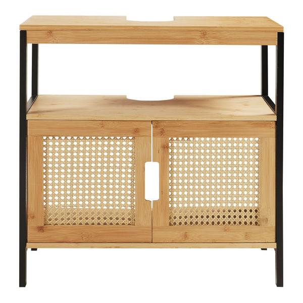 Skříňka pod umyvadlo Tervola 60x60x35 cm Černá/Bambus [en.casa]