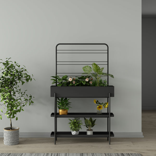 Venkovní stojan na rostliny Aalsmeer kov 154x96x24 cm černý [casa.pro]