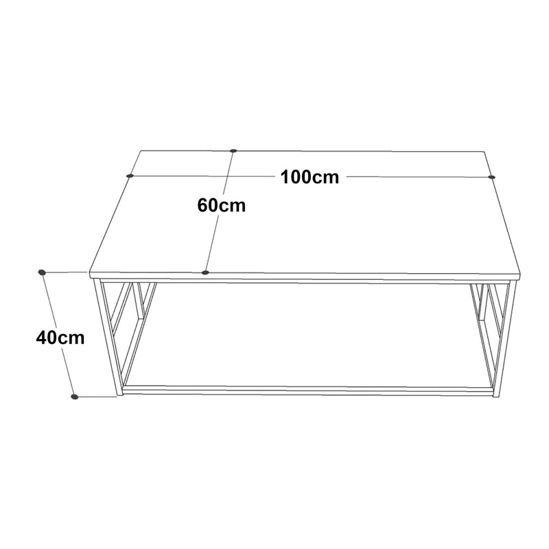 Měřítkový nákres Konferenční stolek Velendi 100x60x40 cm dubový vzhled/černý [en.casa]