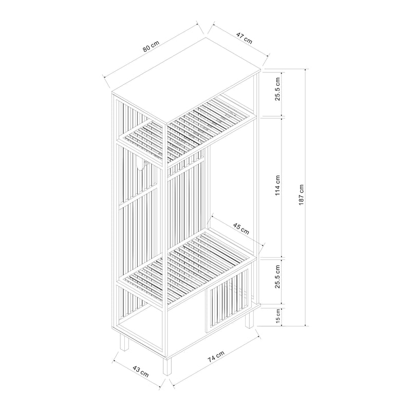 Maßskizze Stojan na šaty Ypäjä 187x80x47 cm bambus [en.casa]