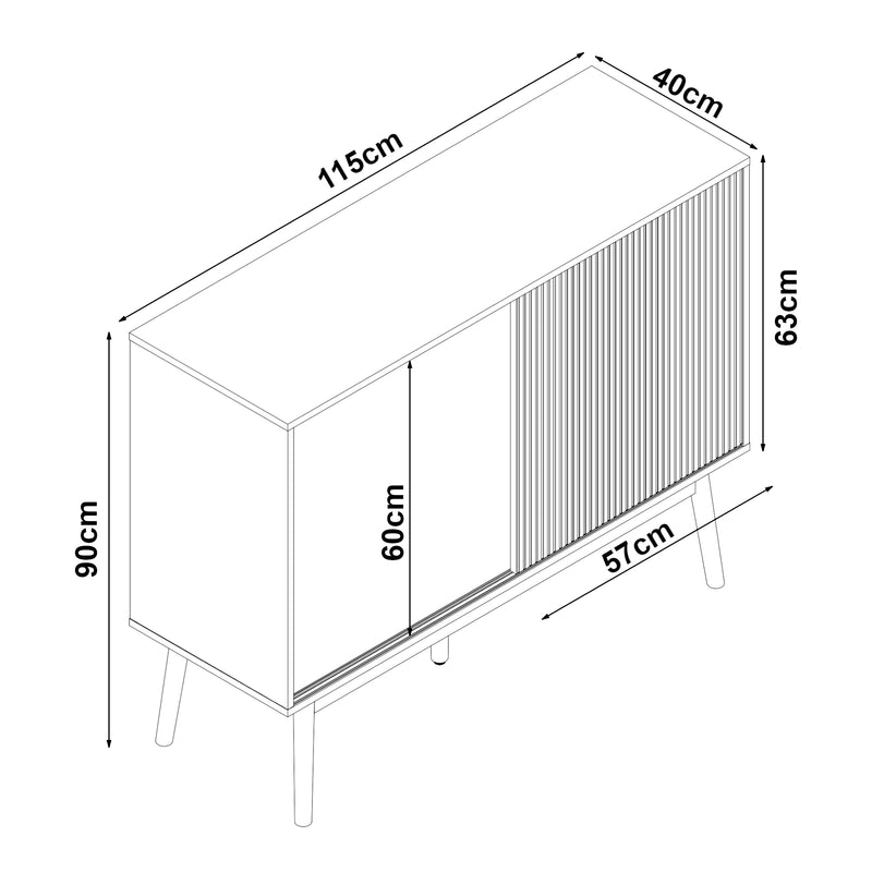 Měřítkový nákres Sideboard Landskrona 115x40x90 cm dubový vzhled [en.casa]