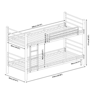 Kovová patrová postel Bevapis 90x200 cm černá [en.casa]