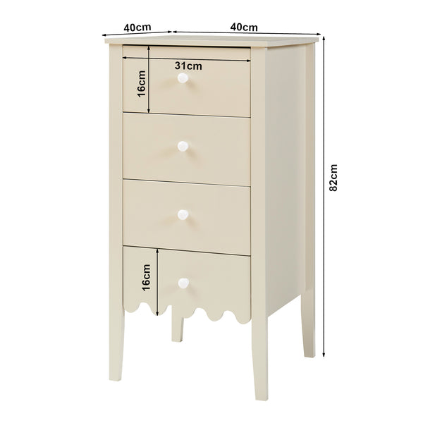 Komoda Luspoo se 4 zásuvkami 82x40x40 cm krémově bílá [en.casa]