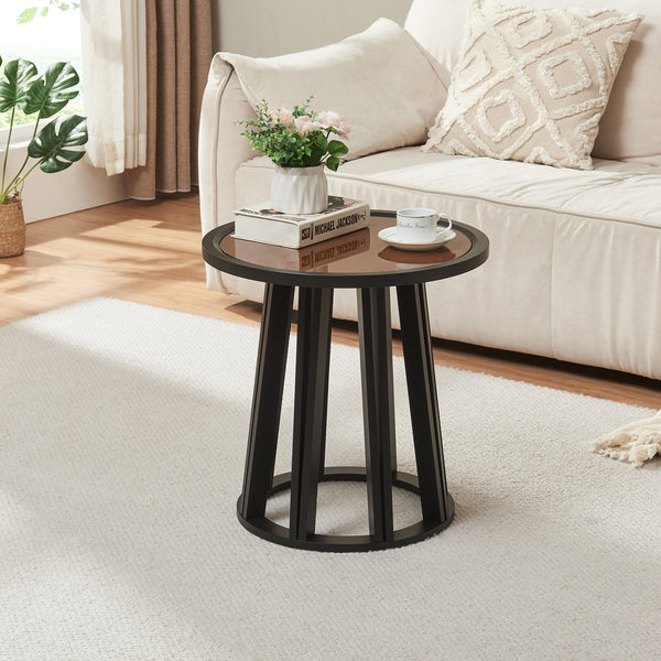 Odkládací stolek Burgess 51xØ51 cm Černý/optika ořechu [en.casa]