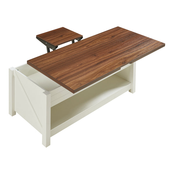 Konferenční stolek Kasama s výklopnou deskou a úložným prostorem 110x55x54 cm ořechový dekor/bílá [en.casa]