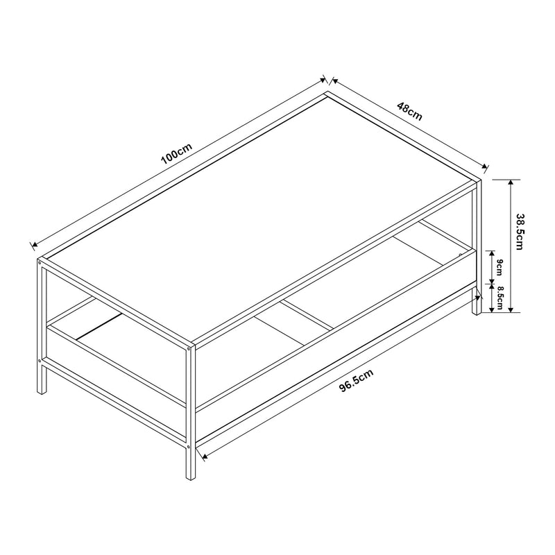Maßskizze Konferenční stolek Belana 100x48x39 cm Černá/Dubový dekor [en.casa]
